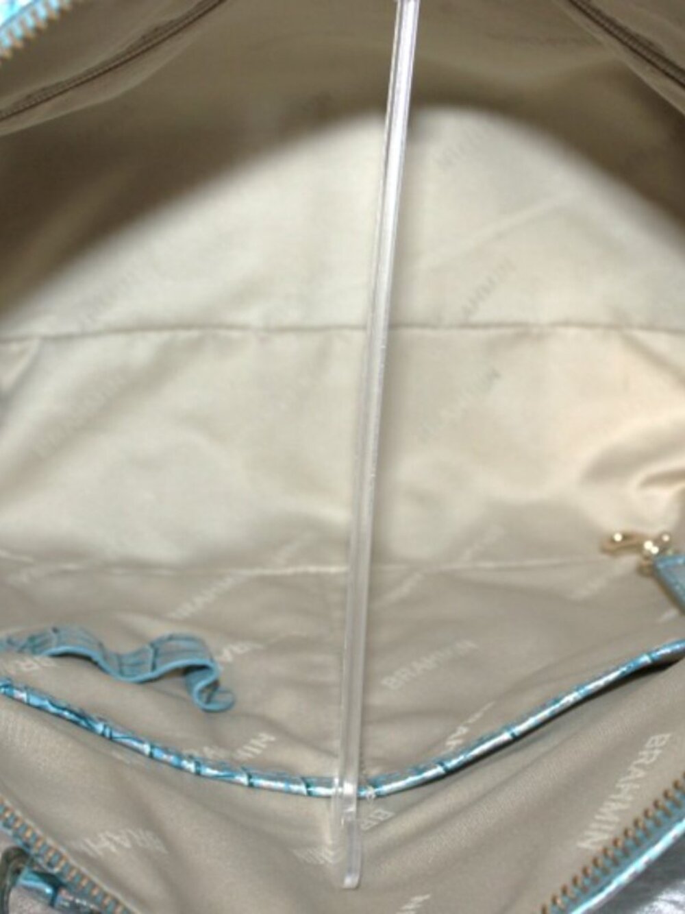 Brahmin Baby Blue Iridescent Croc Embossed Leather Satchel Wallet Set - Picture 11 of 15